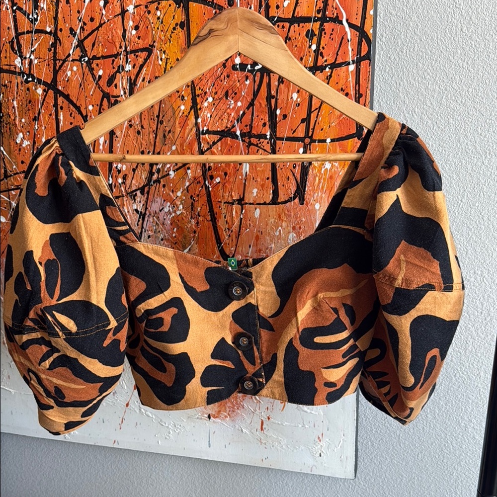 Farm RIO Stylish Black and Brown Women's Cropped Top